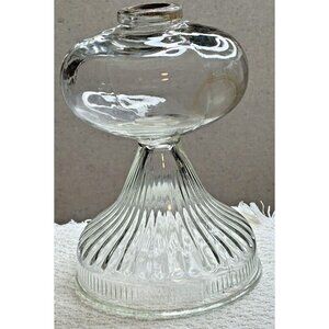 Antique Oil Kerosene Victorian Clear Glass Lamp Base only Rippled Threaded
